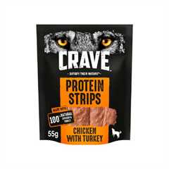 CRAVE Protein Strips Grain Free Adult Dry Dog Treats - 55g